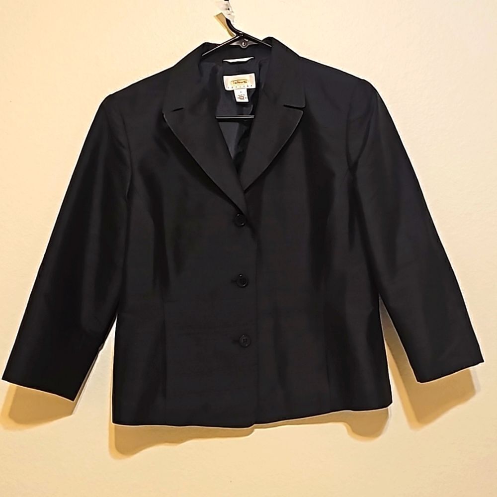 Talbots 8 Blazer Jacket Pure Silk Black Button Down Career